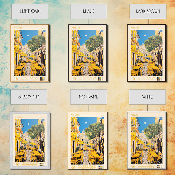 Athens Greece Travel Poster Framed Canvas Print, Midcentury Modern Art, Pop Art Wall Decor, Home Decor, Vacation Gift, Living Room Art