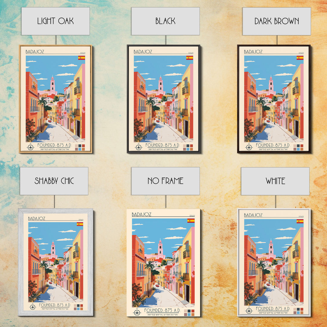 Badajoz Spain Travel Poster Framed Canvas Print, Midcentury Modern Art, Pop Art Wall Decor, Home Decor, Vacation Gift, Living Room Art
