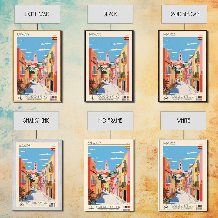 Badajoz Spain Travel Poster Framed Canvas Print, Midcentury Modern Art, Pop Art Wall Decor, Home Decor, Vacation Gift, Living Room Art