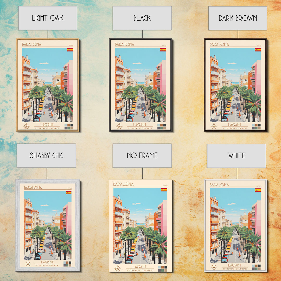 Badalona Spain Travel Poster Framed Canvas Print, Midcentury Modern Art, Pop Art Wall Decor, Home Decor, Vacation Gift, Living Room Art