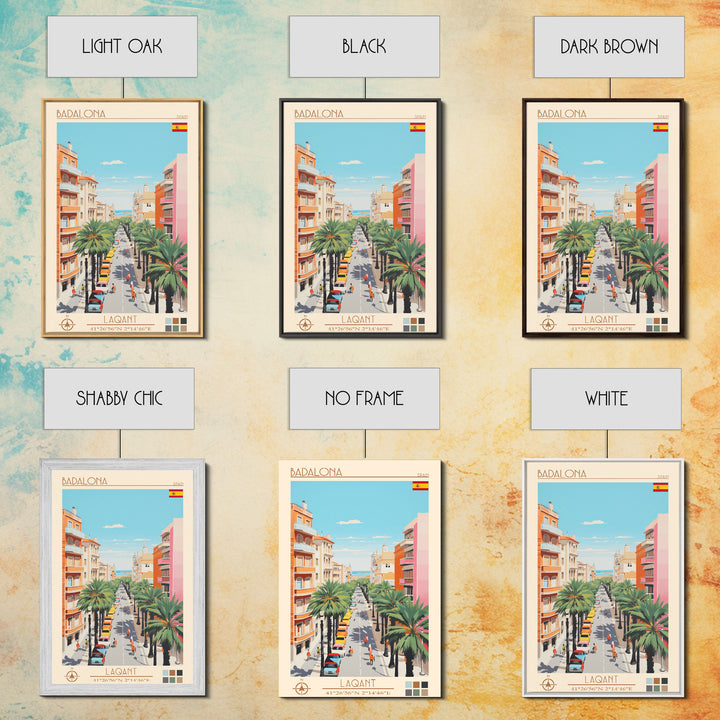 Badalona Spain Travel Poster Framed Canvas Print, Midcentury Modern Art, Pop Art Wall Decor, Home Decor, Vacation Gift, Living Room Art