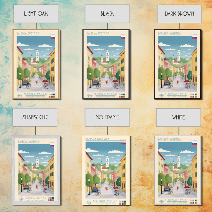 Banská Bystrica City in Slovakia Slovakia Travel Poster Framed Canvas Print, Midcentury Modern Art, Pop Art Wall Decor, Home Decor, Vacation Gift, Living Room Art