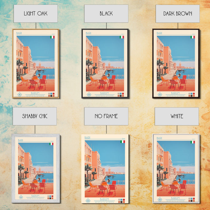 Bari Italy Travel Poster Framed Canvas Print, Midcentury Modern Art, Pop Art Wall Decor, Home Decor, Vacation Gift, Living Room Art