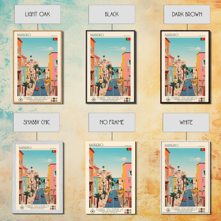 Barreiro Portugal Travel Poster Framed Canvas Print, Midcentury Modern Art, Pop Art Wall Decor, Home Decor, Vacation Gift, Living Room Art