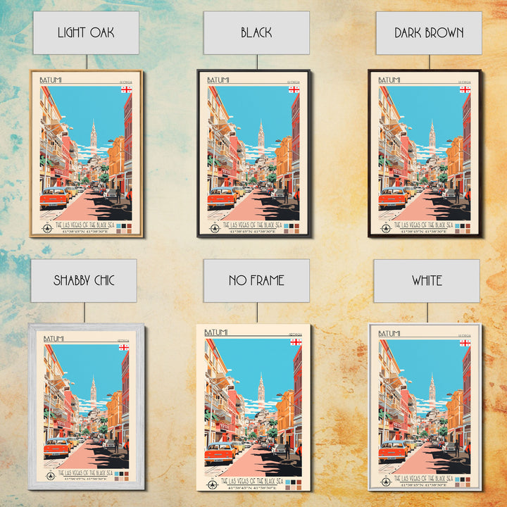 Batumi Georgia Travel Poster Framed Canvas Print, Midcentury Modern Art, Pop Art Wall Decor, Home Decor, Vacation Gift, Living Room Art
