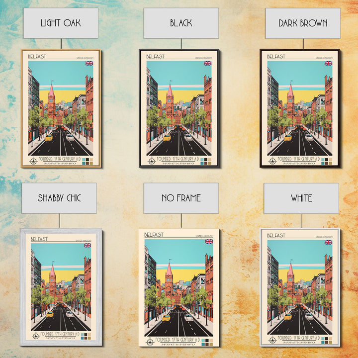Belfast United Kingdom Travel Poster Framed Canvas Print, Midcentury Modern Art, Pop Art Wall Decor, Home Decor, Vacation Gift, Living Room Art
