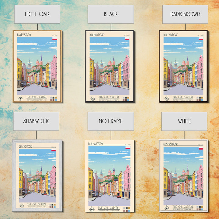 Białystok Poland Travel Poster Framed Canvas Print, Midcentury Modern Art, Pop Art Wall Decor, Home Decor, Vacation Gift, Living Room Art