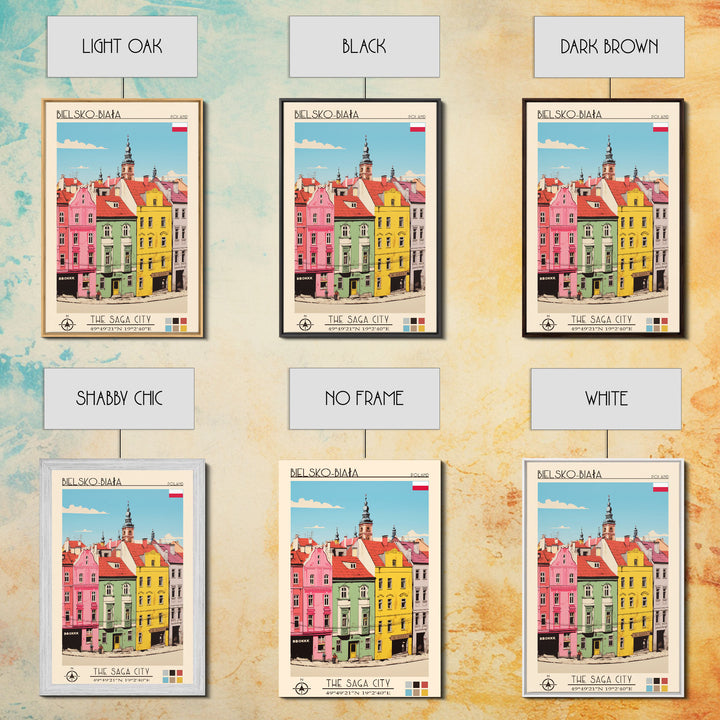 Bielsko-Biała Poland Travel Poster Framed Canvas Print, Vintage Style, Pop Art Home Decor, Scenic Wall Art, Living Room Decoration