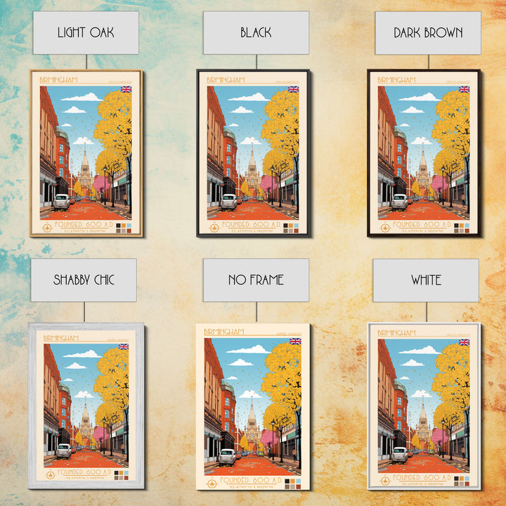 Birmingham UK Travel Poster Framed Canvas Print, Midcentury Modern Art, Pop Art Wall Decor, Home Decor, Living Room Decoration