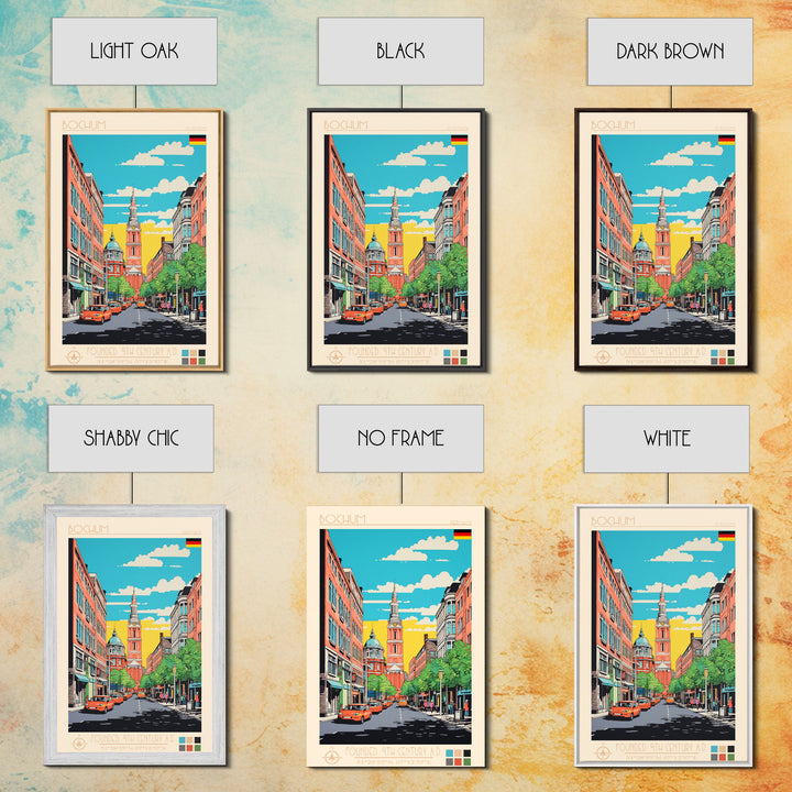Bochum Germany Travel Poster Framed Canvas Print, Midcentury Modern Art, Pop Art Wall Decor, Home Decor, Living Room Art, Scenic View