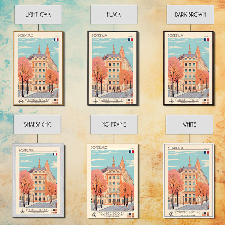Bordeaux France Travel Poster Framed Canvas Print, Midcentury Modern Art, Pop Art Home Decor, Scenic Wall Art, Living Room Decoration