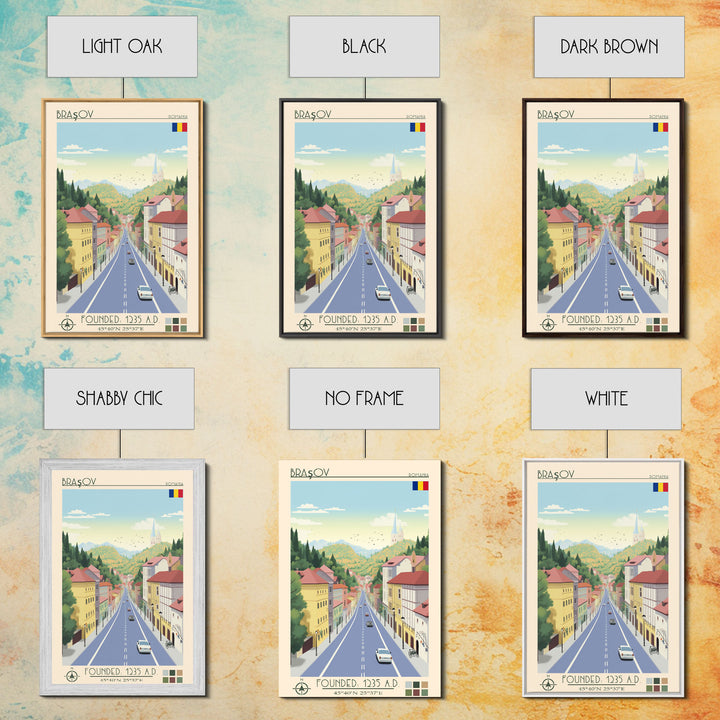 Brașov Romania Travel Poster Framed Canvas Print, Midcentury Modern Art, Pop Art Wall Decor, Home Decor, Vacation Gift, Living Room Art