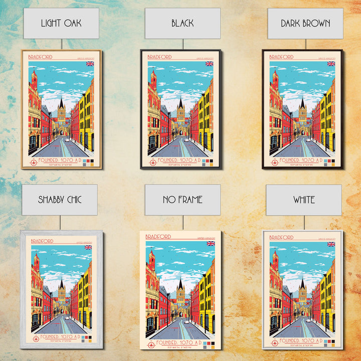 Bradford United Kingdom Travel Poster Framed Canvas Print, Midcentury Modern Art, Pop Art Wall Decor, Home Decor, Vacation Gift, Living Room Art
