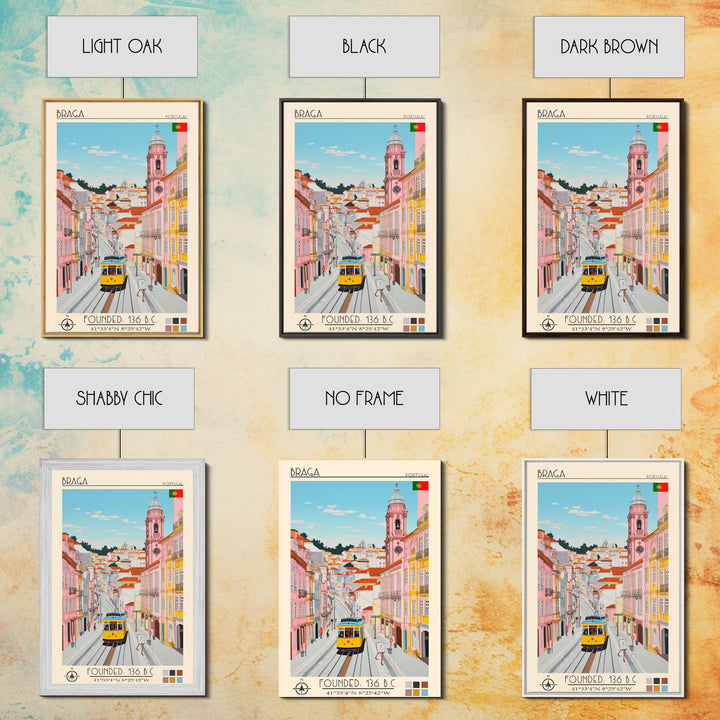 Braga Portugal Travel Poster Framed Canvas Print, Vintage Style, Pop Art Home Decor, Scenic Wall Art, Living Room Decoration, Artistic Gift