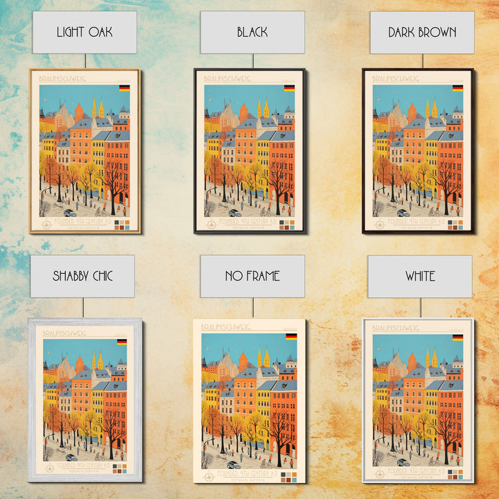 Braunschweig Germany Travel Poster Framed Canvas Print, Midcentury Modern Art, Pop Art Wall Decor, Scenic Wall Art, Home Decor, Living Room Art