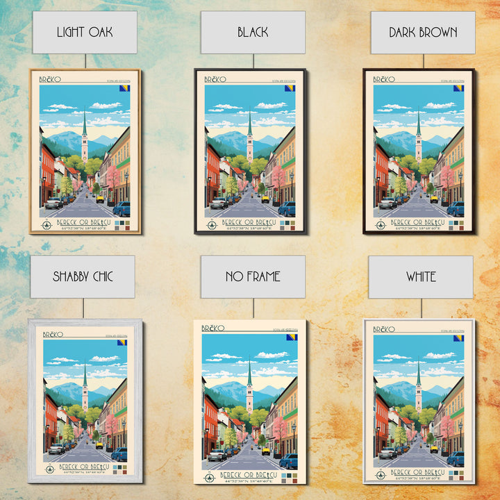 Brčko Bosnia and Herzegovina Travel Poster Framed Canvas Print, Midcentury Modern Art, Pop Art Wall Decor, Home Decor, Living Room Art