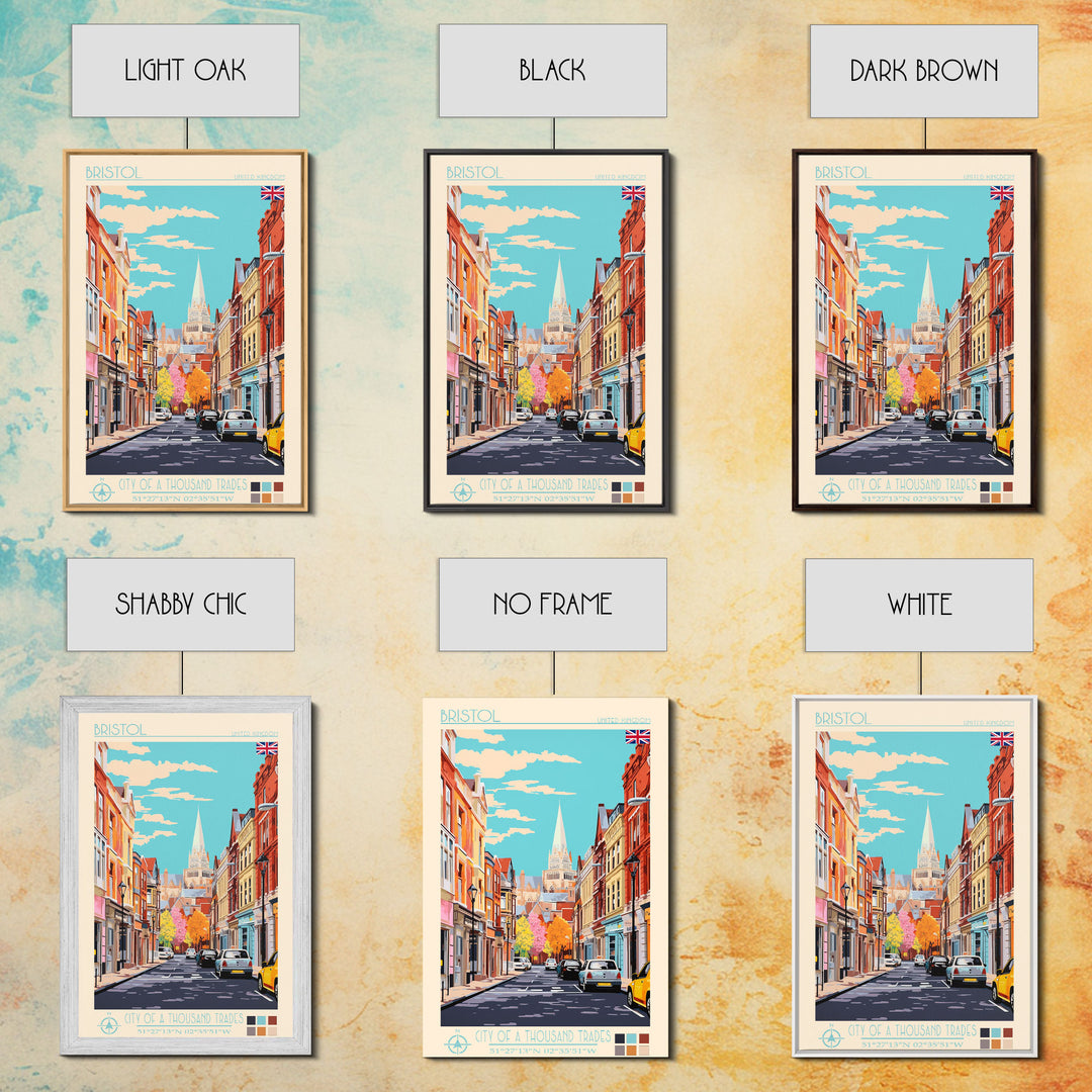 Bristol United Kingdom Travel Poster Framed Canvas Print, Midcentury Modern Art, Pop Art Wall Decor, Scenic Wall Art, Living Room Art