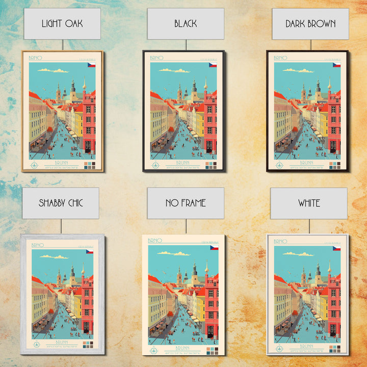 Brno Czech Republic Travel Poster Framed Canvas Print, Midcentury Modern Art, Pop Art Wall Decor, Home Decor, Vacation Gift, Living Room Art