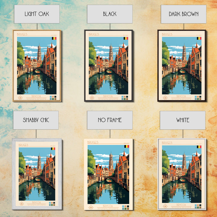 Bruges Belgium Travel Poster Framed Canvas Print, Vintage Style, Pop Art Home Decor, Scenic Wall Art, Living Room Decoration, Artistic Gift