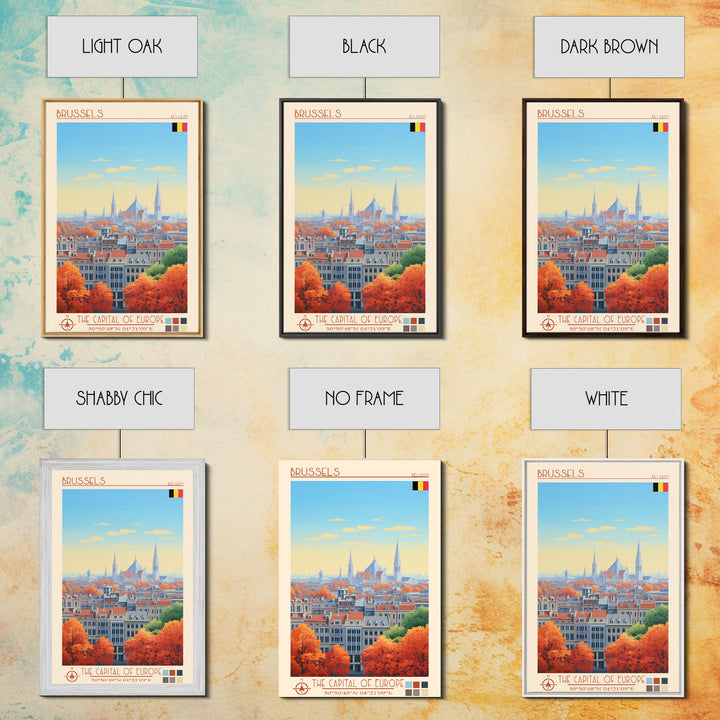 Brussels Belgium Travel Poster Framed Canvas Print, Midcentury Modern Art, Pop Art Wall Decor, Home Decor, Vacation Gift, Living Room Art