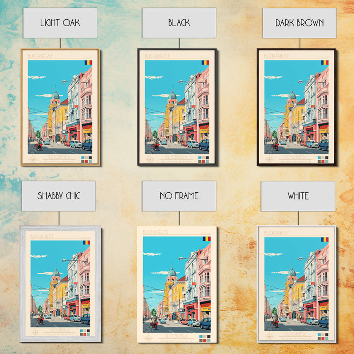 Bucharest Romania Travel Poster Framed Canvas Print, Midcentury Modern Art, Pop Art Wall Decor, Home Decor, Vacation Gift, Living Room Art