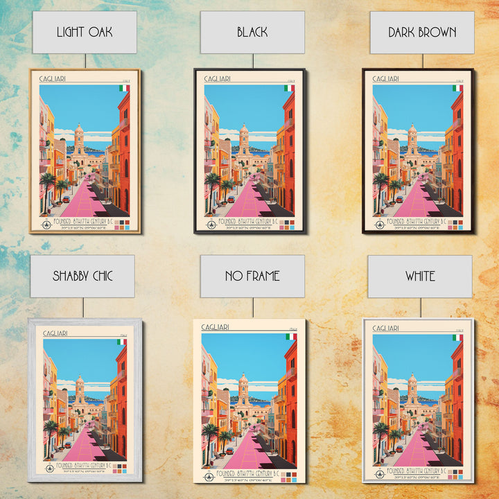 Cagliari Italy Travel Poster Framed Canvas Print, Midcentury Modern Art, Pop Art Wall Decor, Home Decor, Vacation Gift, Living Room Art