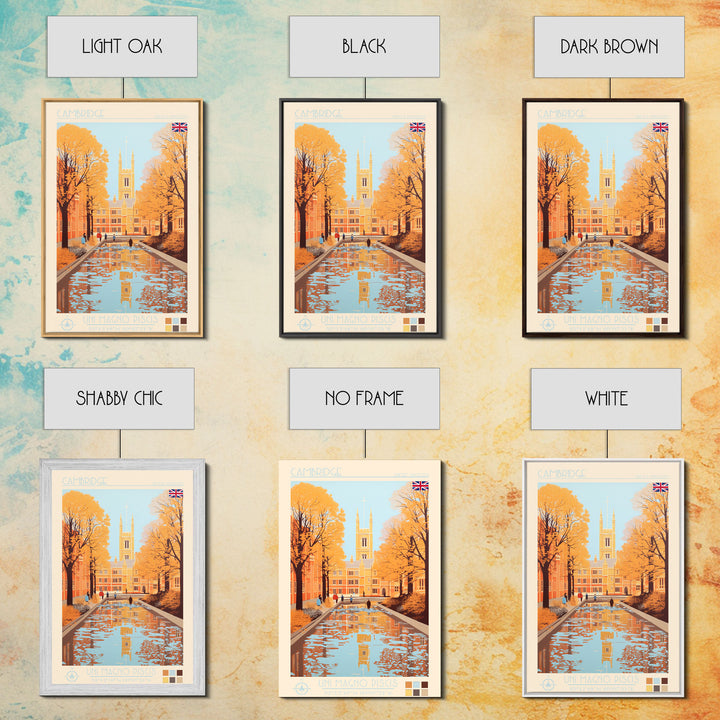 Cambridge United Kingdom Travel Poster Framed Canvas Print, Midcentury Modern Art, Pop Art Wall Decor, Home Decor, Vacation Gift, Living Room Art