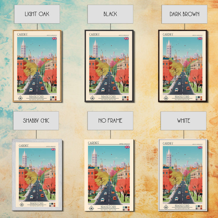 Cardiff United Kingdom Travel Poster Framed Canvas Print, Midcentury Modern Art, Pop Art Wall Decor, Home Decor, Vacation Gift, Living Room Art