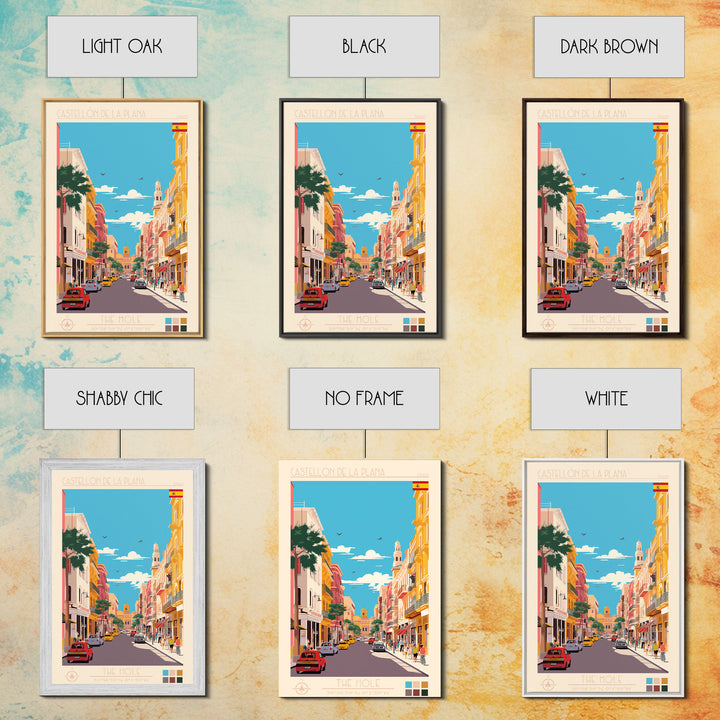 Castellón de la Plana Spain Travel Poster Framed Canvas Print, Midcentury Modern Art, Pop Art Wall Decor, Home Decor, Vacation Gift, Living Room Art