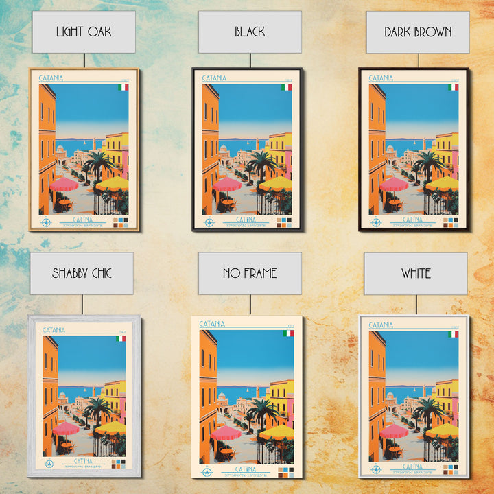 Catania Italy Travel Poster Framed Canvas Print, Vintage Style, Pop Art Home Decor, Scenic Wall Art, Living Room Decoration, Artistic Gift