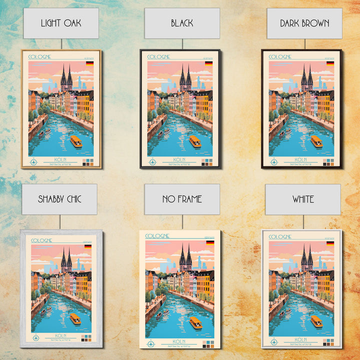 Cologne Germany Travel Poster Framed Canvas Print, Midcentury Modern Art, Pop Art Wall Decor, Scenic Wall Art, Living Room Art