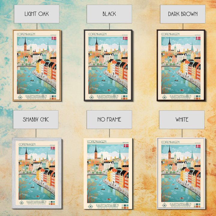 Copenhagen Denmark Travel Poster Framed Canvas Print, Vintage Style, Pop Art Home Decor, Scenic Wall Art, Living Room Decoration, Artistic Gift