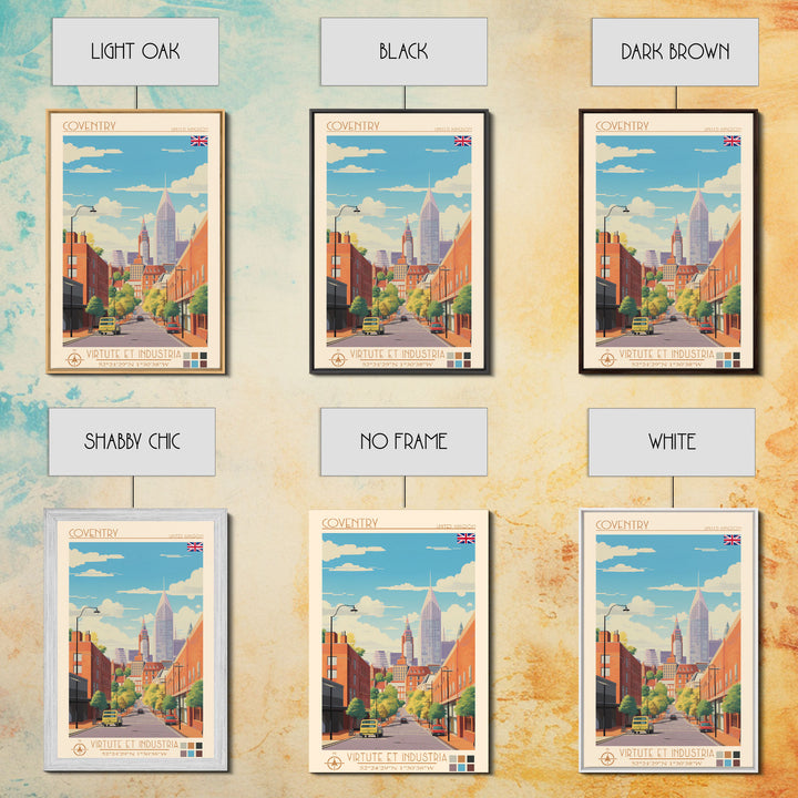 Coventry United Kingdom Travel Poster Framed Canvas Print, Midcentury Modern Art, Pop Art Wall Decor, Home Decor, Vacation Gift, Living Room Art