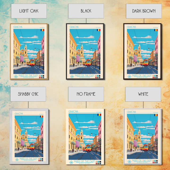 Craiova Romania Travel Poster Framed Canvas Print, Midcentury Modern Art, Pop Art Wall Decor, Home Decor, Vacation Gift, Living Room Art