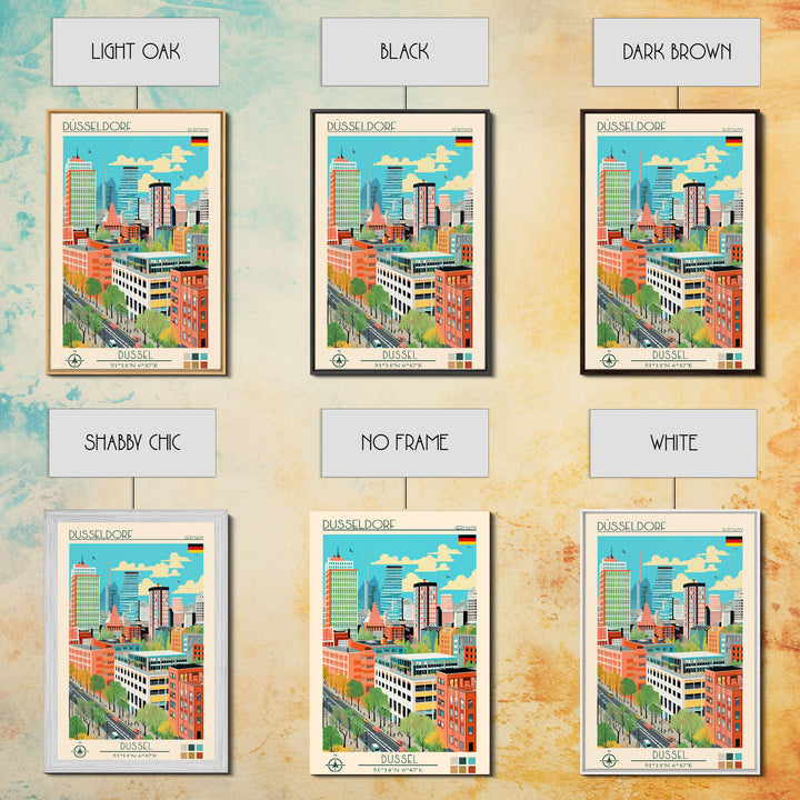 Düsseldorf Germany Travel Poster Framed Canvas Print, Midcentury Modern Art, Pop Art Wall Decor, Home Decor, Vacation Gift, Office Art