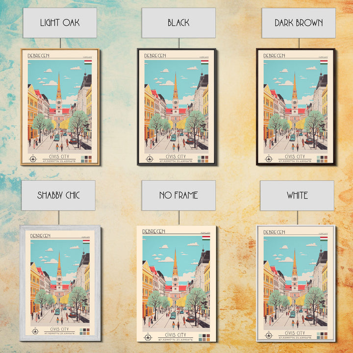 Debrecen Hungary Travel Poster Framed Canvas Print, Midcentury Modern Art, Pop Art Wall Decor, Home Decor, Vacation Gift, Living Room Art