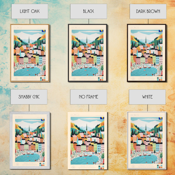 Doboj Bosnia and Herzegovina Travel Poster Framed Canvas Print, Midcentury Modern Art, Pop Art Wall Decor, Home Decor, Vacation Gift, Living Room Art