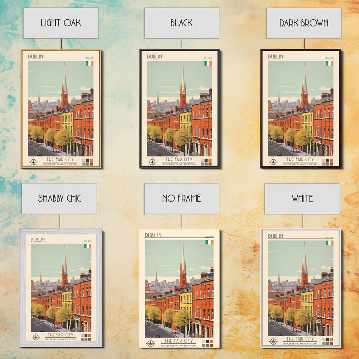 Dublin Ireland Travel Poster Framed Canvas Print, Midcentury Modern Art, Pop Art Wall Decor, Scenic Bedroom Art, Office Decoration