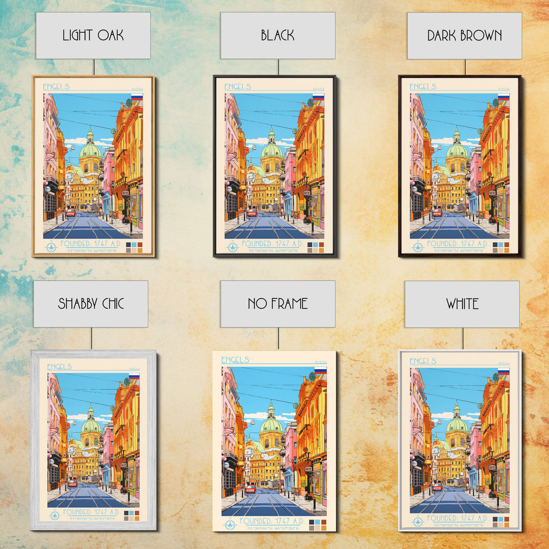 Engels Russia Travel Poster Framed Canvas Print, Midcentury Modern Art, Pop Art Wall Decor, Scenic Wall Art, Living Room Decoration, Office Gift