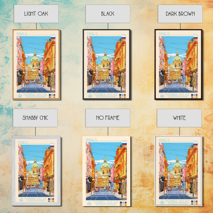 Engels Russia Travel Poster Framed Canvas Print, Midcentury Modern Art, Pop Art Wall Decor, Scenic Wall Art, Living Room Decoration, Office Gift