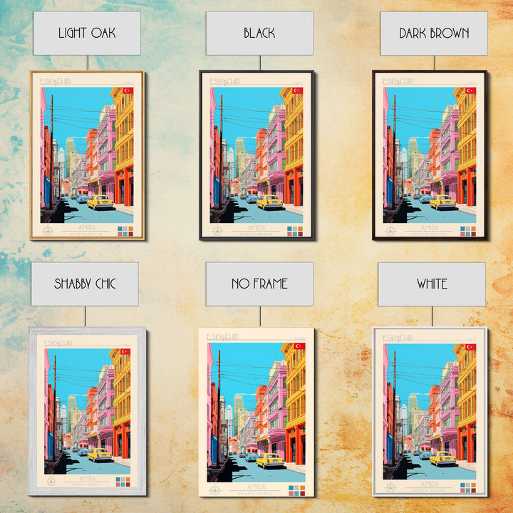 Eskişehir Turkey Travel Poster Framed Canvas Print, Midcentury Modern Art, Pop Art Wall Decor, Scenic Living Room Art, Bedroom Decor