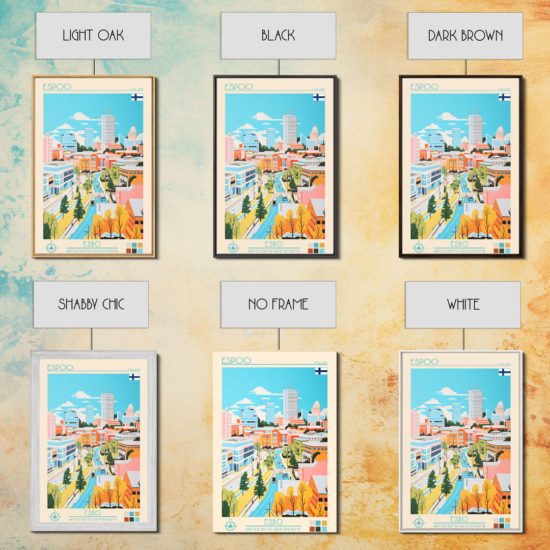 Espoo Finland Travel Poster Framed Canvas Print, Vintage Style, Pop Art Home Decor, Scenic Wall Art, Bedroom Decoration, Office Gift