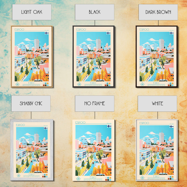 Espoo Finland Travel Poster Framed Canvas Print, Vintage Style, Pop Art Home Decor, Scenic Wall Art, Bedroom Decoration, Office Gift