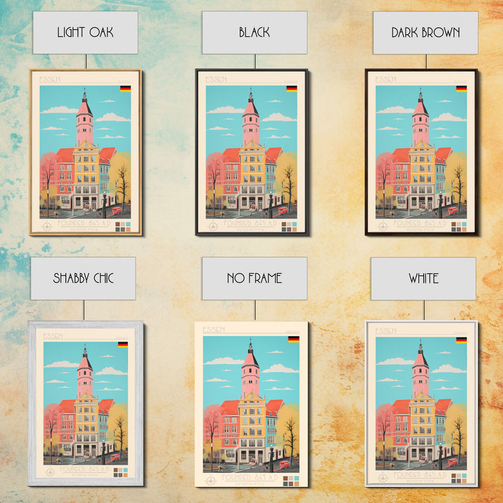 Essen Germany Travel Poster Framed Canvas Print, Midcentury Modern Art, Pop Art Wall Decor, Home Decor, Vacation Gift, Office Art