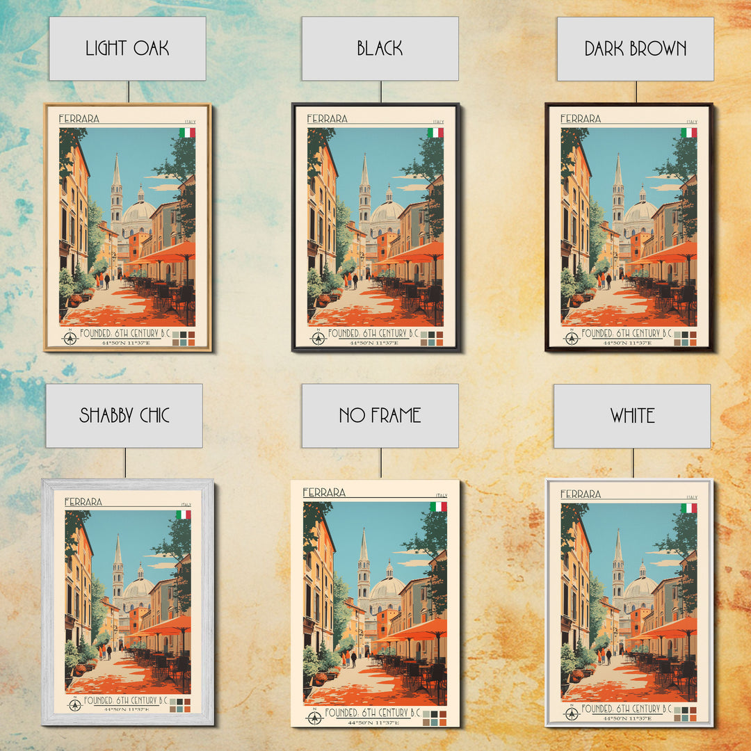 Ferrara Italy Travel Poster Framed Canvas Print, Midcentury Modern Art, Pop Art Wall Decor, Scenic Living Room Art, Bedroom Gift