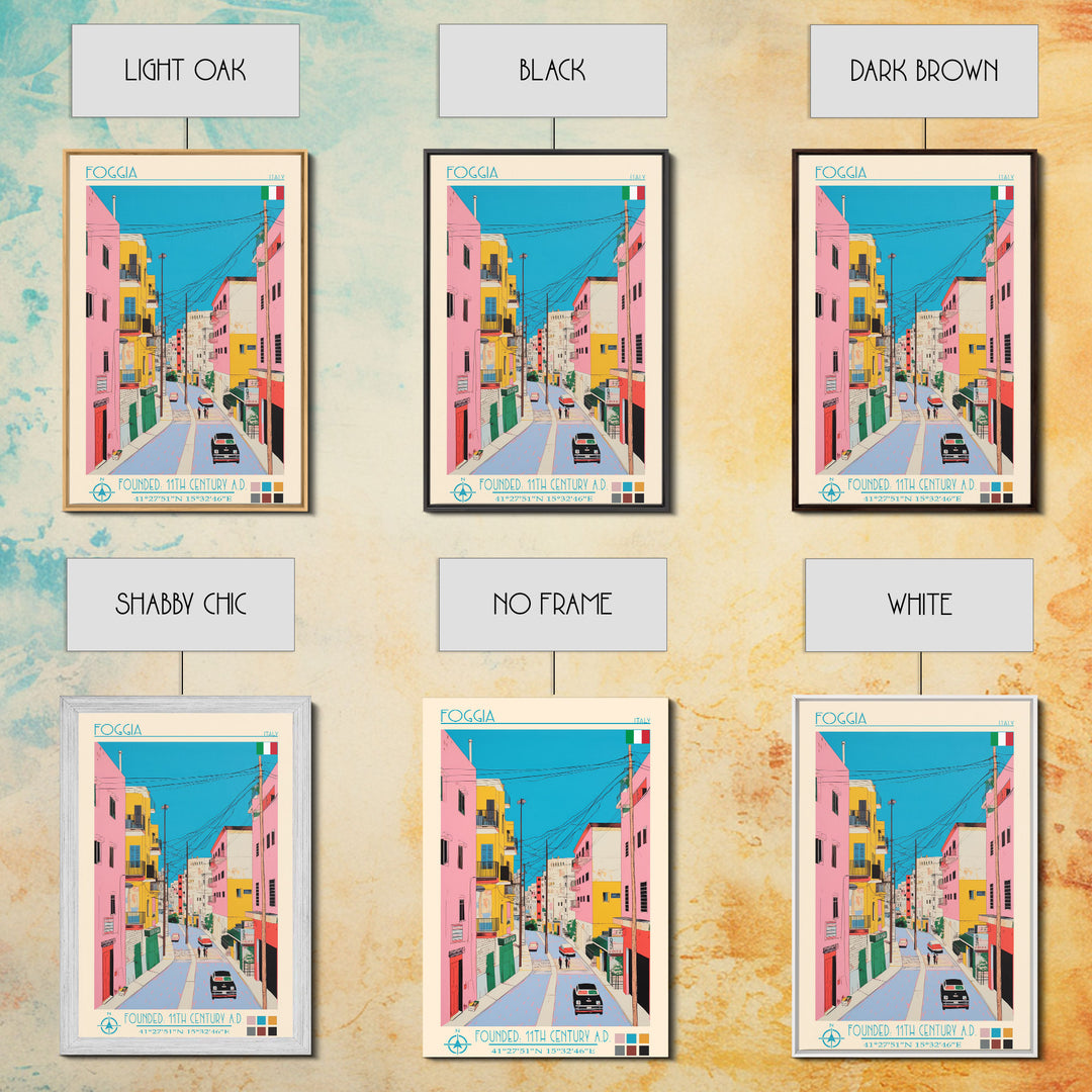 Foggia Italy Travel Poster Framed Canvas Print, Midcentury Modern Art, Pop Art Wall Decor, Home Decor, Vacation Gift, Bedroom Art