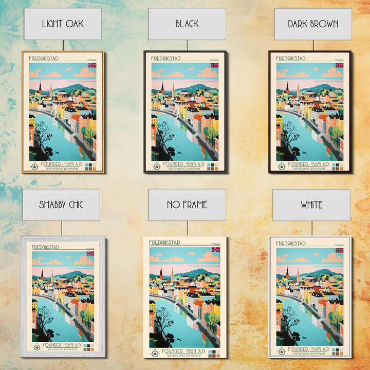 Fredrikstad Norway Travel Poster Framed Canvas Print, Midcentury Modern Art, Pop Art Wall Decor, Scenic Wall Art, Bedroom Decoration