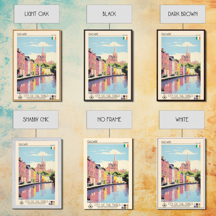 Galway Ireland Travel Poster Framed Canvas Print, Midcentury Modern Art, Pop Art Wall Decor, Scenic Bedroom Art, Office Decoration