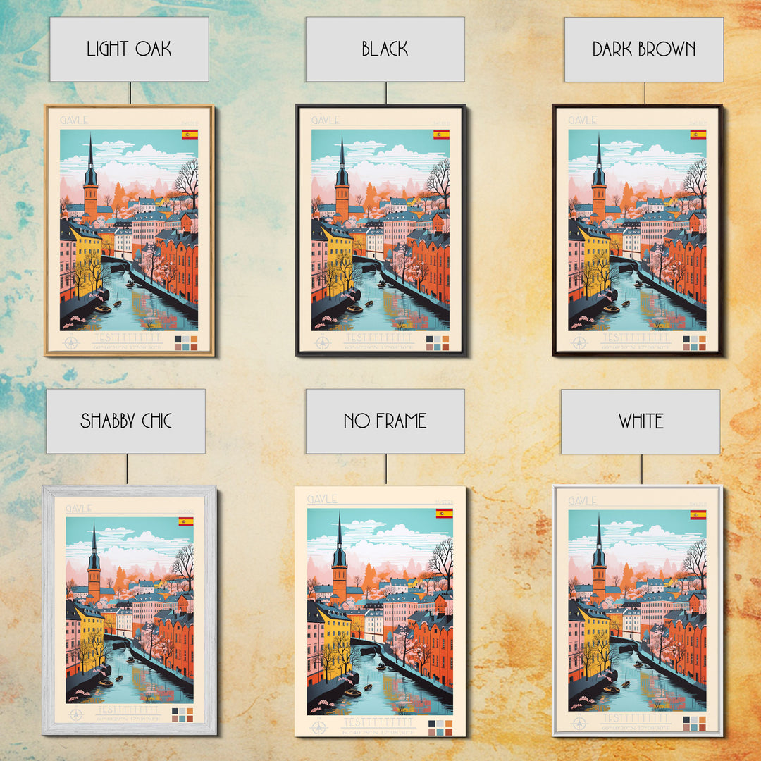 Gävle Sweden Travel Poster Framed Canvas Print, Midcentury Modern Art, Pop Art Wall Decor, Scenic Wall Art, Bedroom Decoration