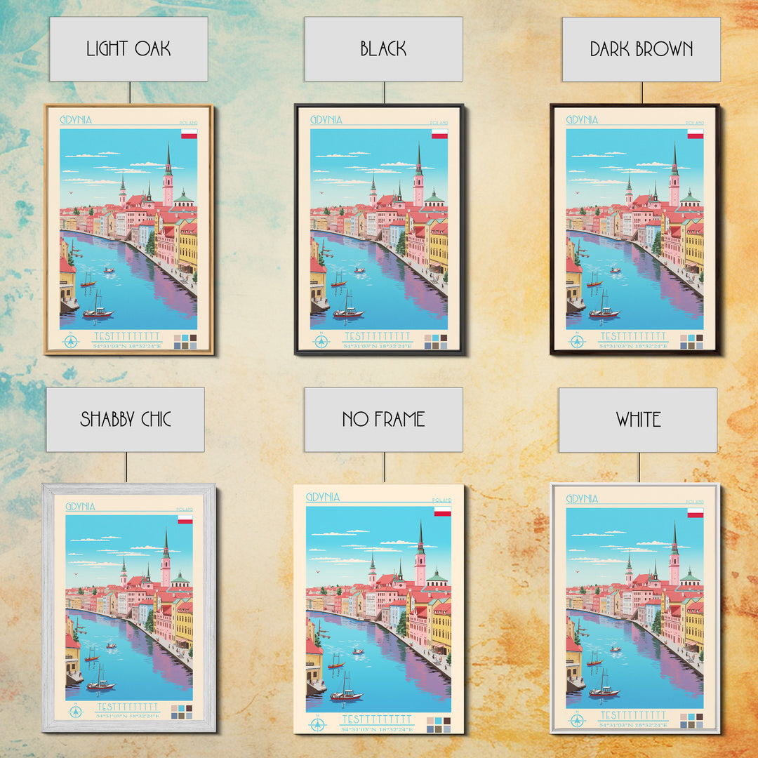 Gdynia Poland Travel Poster Framed Canvas Print, Midcentury Modern Art, Pop Art Wall Decor, Home Decor, Vacation Gift, Office Art